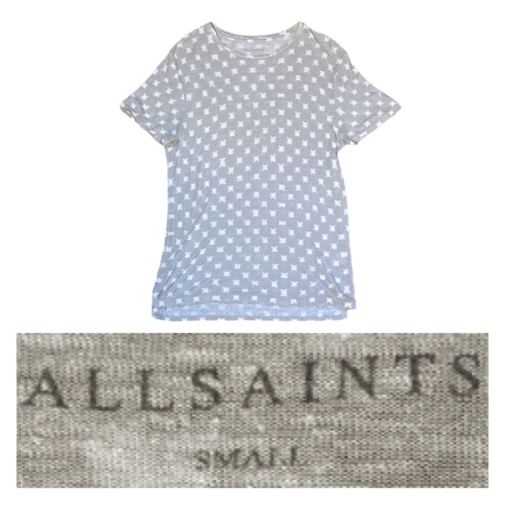 ALLSAINTS INKBLOT SLOUCH MEN’S SHORT SLEEVE CREWNECK SMALL LINEN VISCOSE SHIRT